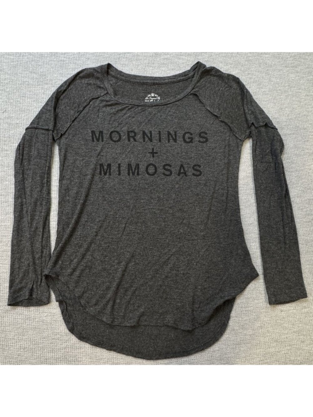 Mornings + Mimosas Graphic Long Sleeve Top Sz XS Dark Gray Relaxed by Well Worn - Picture 4 of 11